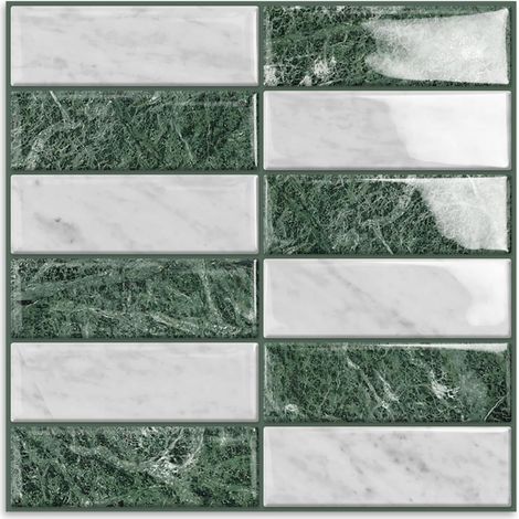 Carrelage Carreaux Adhesif Mural Rectangulaires Mosaïque Verte Salle de Bain Crédence Adhesive,imperméable Adhesif Autocollant(10Pièces,30,5 x 30,5 cm) (1/5)