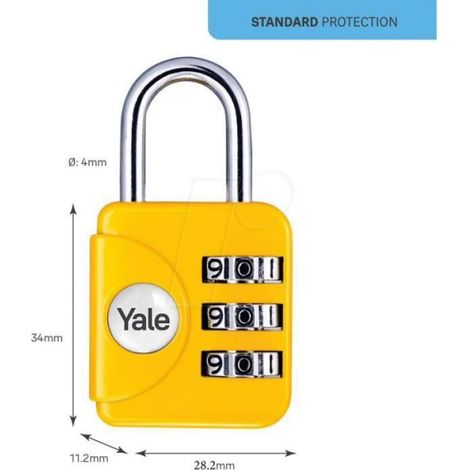 Cadenas À Chiffres - Acier Trempé 4 Mm - 28 X 34 X 11 2 Mm - Jaune - 1 Pièce (1/3)