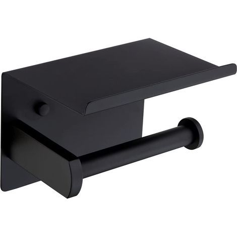 Black Toilet Paper Holder Wall Mounted Stainless Steel Paper Dispenser with Shelf for Bathroom Kitchen