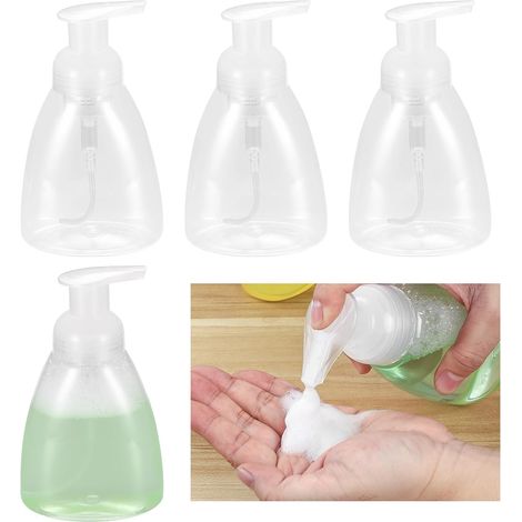 Lot de 4Distributeur de Savon Moussant 300ml avec Pompe   Idéal pour Gel Douche et Liquide Vaisselle, Mural pour Cuisine et Salle de Bain