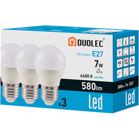 Pack 3 ampoules LED Mini Globe DUOLEC E27 lumière froide 7W - talla