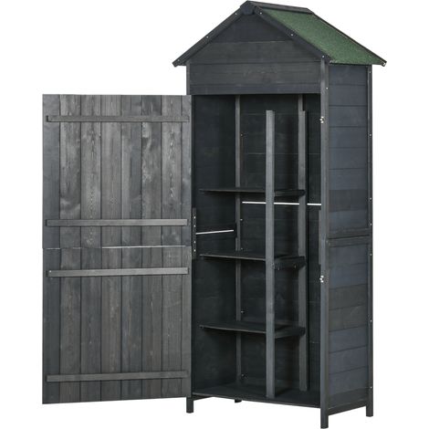 Garden Shed 4Tier Wooden Garden Outdoor Shed 3 Shelves Utility Gardener Cabinet Lockable 2 Doors Grey (1/5)