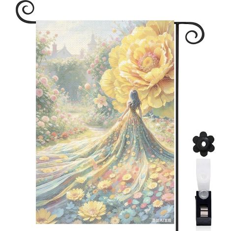 Drapeau de jardin fleur jaune et champignons lumineux 30 x 45 cm décoration maison de campagne (1/4)