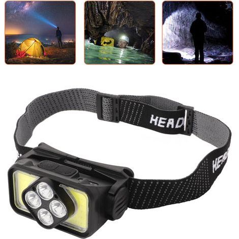 [JAMAIS UTILISÉ] Lampe frontale COB Lampe frontale LED rechargeable par USB IPX4 Lampe frontale étanche avec détecteur de mouvement pour la pêche en plein air et le camping, (1/4)