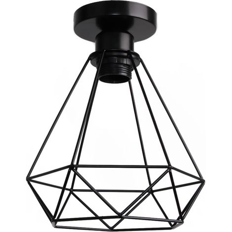 Retro Lámpara de Techo Industrial E27 Jaula de Diamante 20cm Lustre Abatijour Vintage Metal Hierro Lámparas Colgante - Negro