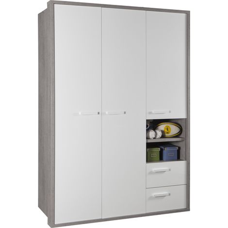 Composad  Armadio della Linea MIPIACE con 3 Ante 2 Cassetti e 1 Vano, Armadio Cameretta, Armadio con Ante, (LxAxP) 152,60x216,60x63,40 cm, Colore Cemento e Bianco Laccato, Made in Italy (1/5)