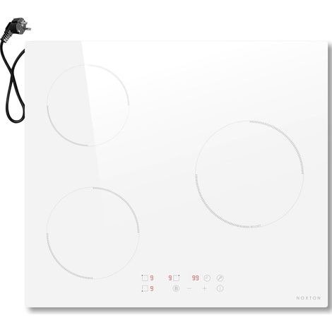 NOXTON Plaque à Induction 3 Feux, Table Cuisson Induction 60 cm Encastrable, Cooktop Induction Blanche avec commande tactile, booster, minuterie, sécurité enfant, 220 V-240 V, 3500 W, avec prise (1/5)