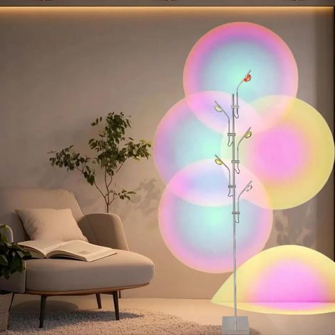 Lampadaire Sur Pied Salon,Lampadaire LED 5 Têtes avec Changement de Couleur RGB,Interrupteur à Pied,15W,Blanc Chaud 3000K,Col de Cygne 360°,pour Lampe Ambiance Salon,Chambre,Bureau (1/5)