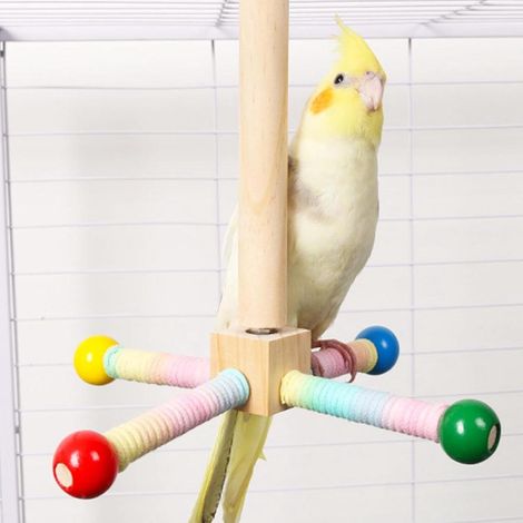 Rotating Windmill Bird Perch with Colorful Balls, Interactive Attractive Parrot Cage Play Accessory (1/4)