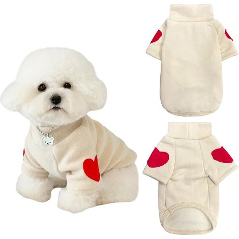 T-shirt en Molleton pour Chien avec Motif Cœur Pull Chaud en Peluche pour Chiot et Chat Vêtement d'Hiver Confortable Souple pour Petits Chiens Teddy Bichon (1/5)