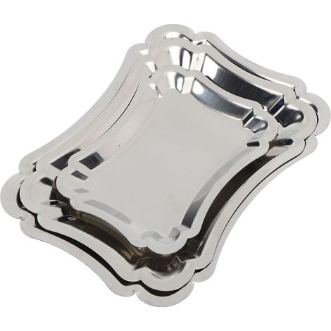 Plateau de service multifonctionnel en acier inoxydable (lot de 3) pour fruits et en-cas, idéal pour la maison et le restaurant. (1/5)