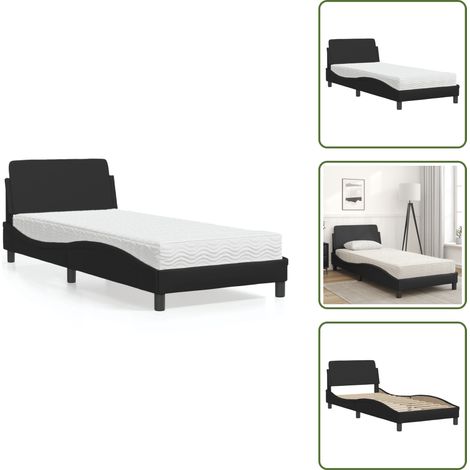 Cama de dormitorio - vidaXL Cama con colchón Dover cuero sintético negro 90x190 cm - Colchón de PU