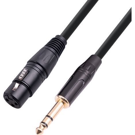 Cable de audio con micrófono, conector XLR hembra a conector de 6,3 mm, 10 metros, color negro. (1/4)