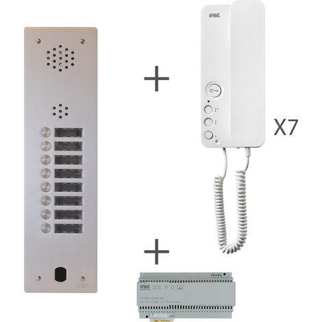 Urmet – Kit interphone 1 rangée avec 7 combinés – Alimentation 230V – Montage encastré – Pour immeubles collectifs