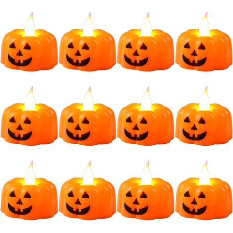 12 Pièces Citrouille Bougie D'halloween Bougie LED Lanterne Citrouille Lanterne Citrouille Lumineuse Citrouilles Jack-O-Lantern D'Halloween pour Décorations de Table Fournitures de Fête d'halloween (1/5)
