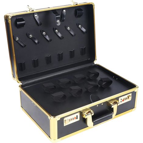 Estuche de barbero, organizador portátil, diseño de metal resistente, mediano, dorado (1/2)