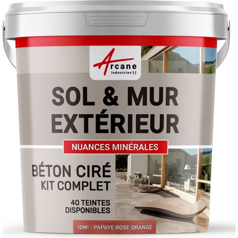 béton ciré, extérieur, pour sol, mur, terrasse, escalier, enduit, décoratif, minéral, en kit - 10 m² (en 2 couches) Papaye Rose Orange - ARCANE INDUSTRIES