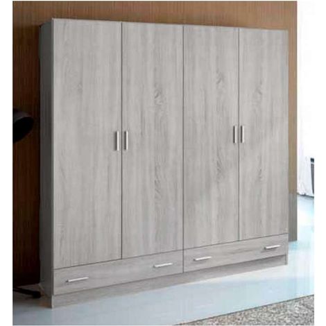 Armario ropero 4 puertas abatibles 2 cajones Lorena acabado artico, 230cm(alto) 200cm(ancho) 50cm(largo) (1/3)