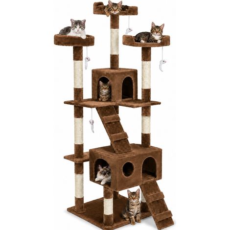 Tiragraffi per Gatti Albero Sisal Parco Giochi Gatto Tira Graffi 170cm Marrone (1/5)