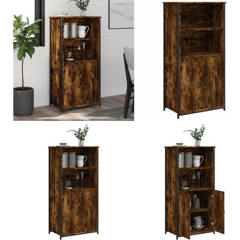 Buffet haut chêne fumé 62x36x121,5 cm bois d'ingénierie - Buffet Design Moderne - Meuble Rangement - Armoire Cuisine - Commode Salon - Étagère Murale - Home & Living (1/5)