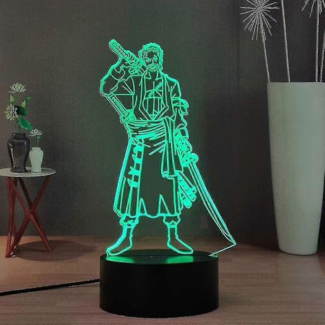 Veilleuse 3D Anime Roronoa Zoro, Figurine Manga Luffy Zoro, Lampe de chevet tactile LED 16 couleurs pour chambre (1/5)