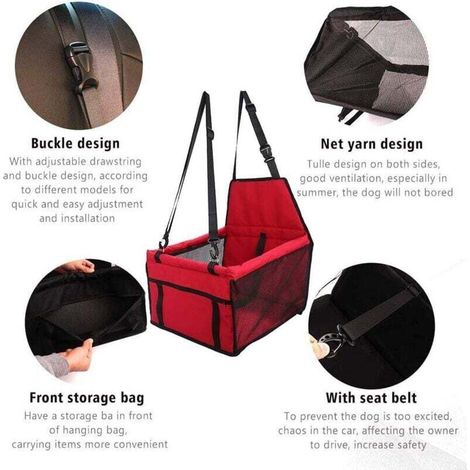 Siège rehausseur de voiture pour chien ou chat, housse de siège rehausseur de voiture en tissu Oxford imperméable (rouge) (1/4)