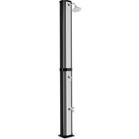 GOPLUS 60 L Douche Extérieure Solaire Chauffée, 227 cm Douche de Jardin Autoportante avec Tête Pivotante à 360°, Robinet pour Pieds, Couverture de Protection pour Piscine, Plage (Argent) (1/5)
