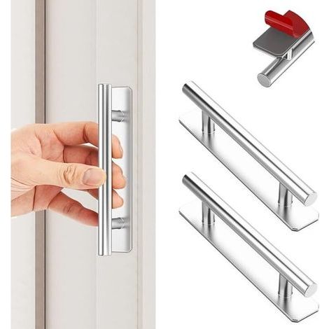 Lot de 2 poignées de meuble autocollantes en aluminium sans perçage pour tiroir, placard, porte coulissante, armoires de cuisine, 150 mm, argent (1/5)