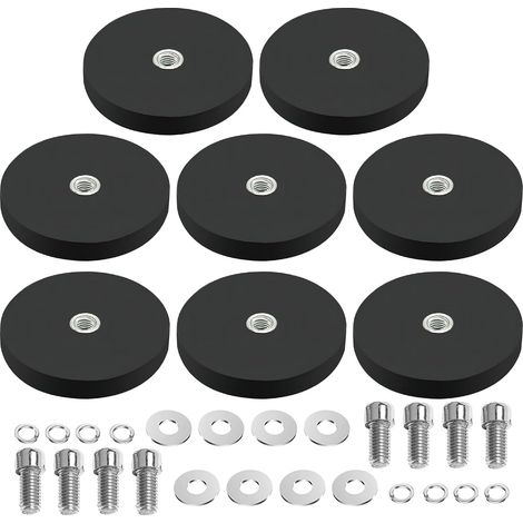 8 PCS aimants en néodyme caoutchoutés Ø 43 mm avec filetage M6 force d'adhérence 10 kg systèmes magnétiques avec gaine en caoutchouc aimants ronds avec filetage pour vis œillet ou crochet (1/5)
