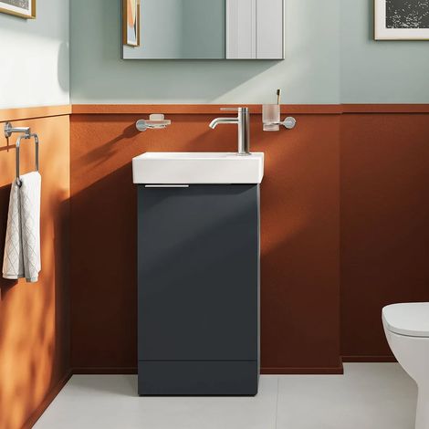 Vitra S20 Square RH Floor Standing Vanity Unit and Basin 450mm Wide - High Gloss Anthracite (1/4)