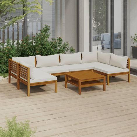 FIMEI Salon de jardin 7 pcs avec coussin crème Bois d'acacia solide (1/5)