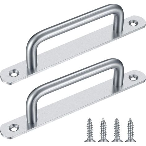 Set aus 2 Schiebetürgriffen mit Edelstahlplatte für silberne Scheunentürenschränke (192 mm) (1/5)