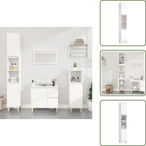 Badschrank Weiß 30x30x190 cm Holzwerkstoff - Badeschrank - Badezimmermöbel - Wandregal - Aufbewahrung - Weißer Schrank (1/5)