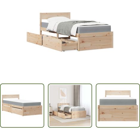 vidaXL Matelas à ressorts ensachés - Lit avec tiroirs et matelas 90x200 cm bois massif de pin (1/5)