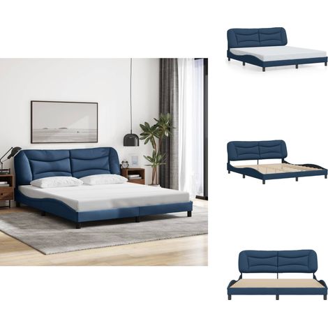 Cadre de lit sans matelas bleu 180x200 cm tissu - Lit Plateforme - Tête De Lit Intégrée - Cadre Lit Design - Literie - Meuble Chambre (1/5)