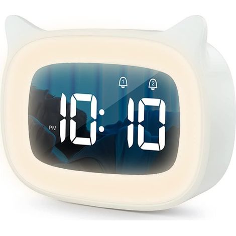 Réveil Enfant Educatif, Radio reveil Enfant avec Veilleus Jour/Nuit Deux Alarmes 18 Types de Musique LED Numerique Lumineux avec Snooze Rechargeable reveil educatif pour Garçons Filles, Blanc (1/5)