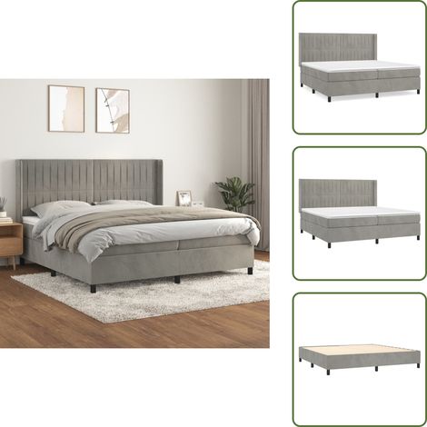 Boxspringbett mit Matratze Hellgrau 200x200 cm Samt - Samtbett - Boxspringbett - Doppelbett - Luxusbett - Bettauflage (1/5)