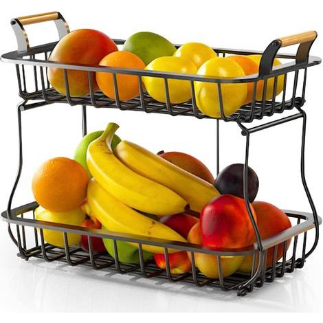 Corbeille à fruits à 2 étages,corbeille à fruits en métal pour ranger et organiser les légumes et les fruits,garder les fruits et les légumes frais,adaptée à la cuisine ou au salon (1/5)