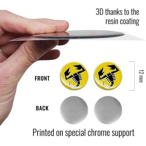 Abarth Adesivi 3D - Modello: SCORPIONE GIALLO - Dimensione: Ø 12 MM