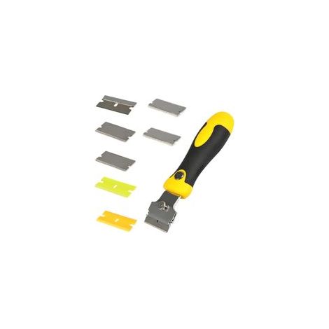 Grattoir réglable enlever colle carellage avec 8 lames de rechange Métallique + microfibre,Vitres/Miroir/Sol Nettoyage/grattoir vitre rétractable outillage à main