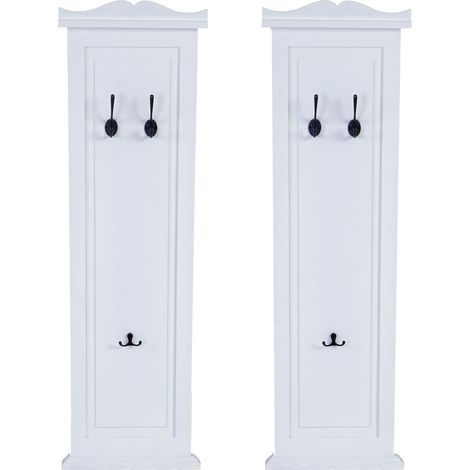 [NEUWERTIG] 2er-Set Garderobe H33, Wandgarderobe Garderobenpaneel, Wandhaken Holz 109x28x4cm weiß lackiert