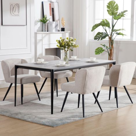 Esszimmerstühle 4er Set, Polsterstühle Leinenoptik mit Metallfüßen, Oatmeal (1/5)
