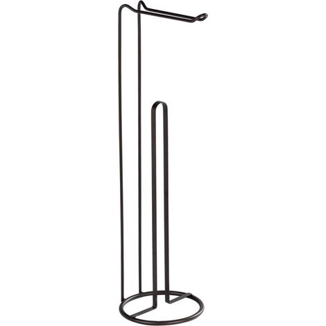 Porte-papier toilette sur pied 2 en 1 noir métal – Support pour 3 rouleaux – Acier robuste – Dimensions 15,5 x 54 cm – Installation sans perçage