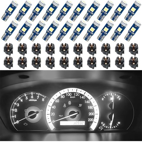 20er-Pack T5-LED-Lampen für das Armaturenbrett, helle 3030-3SMD-Ersatzlampen mit Drehverschlussfassung, weiß