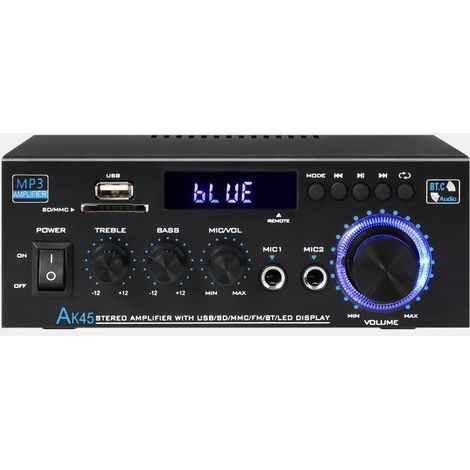Amplificateur Stéréo - 2 Canaux - Bluetooth 5.3 - Entrées RCA USB FM - 2 Entrées Micro - 300 W Puissance Crête - Pour Karaoké Salle De Jeux Système Home Cinema - 1 Pièce
