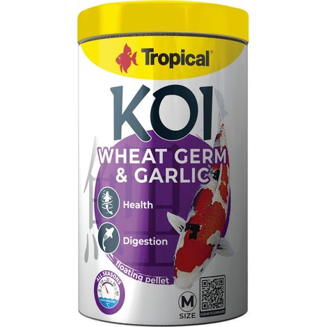 KOI WHEAT GERM & GARLIC PELLET SIZE M 1000ml / 320g - mangime per piccoli pesci da laghetto, mangime quotidiano per koi, range di temperatura dell'acqua da 8 a 30°C. (1/2)