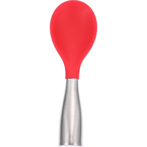 Der Silikon-Reislöffel mit Edelstahlgriff ist ergonomisch geformt und somit einfach für die ganze Familie zu benutzen.