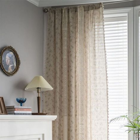 Rideaux de style campagnard 1 pièce, rideaux en dentelle translucide creux rétro, 150x160cm (1/3)