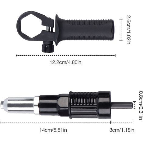 Adaptateur noir pour pistolet à riveter, pistolet à riveter électrique, outil pour rivets pop, pistolet à douilles électrique, extracteur de rivets en alliage d'aluminium.