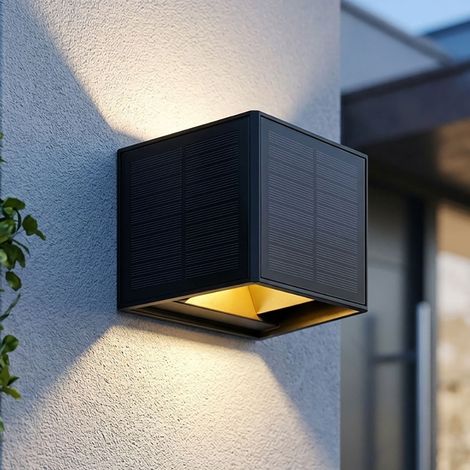 Außenleuchte Solarlampe Außenwandleuchte LED Wandstrahler Fassadenleuchte Gartenleuchte LED schwarz, auf- und abwärts leuchtend, 6W 40lm warmweiß 3000K, LxH 15,4x9,9 cm (1/5)